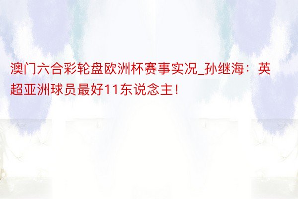 澳门六合彩轮盘欧洲杯赛事实况_孙继海：英超亚洲球员最好11东说念主！