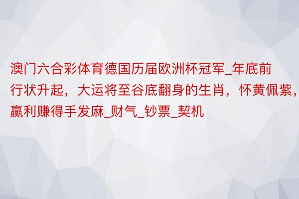 澳门六合彩体育德国历届欧洲杯冠军_年底前行状升起,大运将至谷底翻身的生肖,怀黄佩紫,赢利赚得手发麻_财气_钞票_契机
